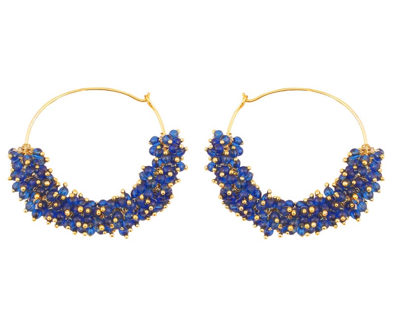Touchstone Indian Bollywood Outstanding young choice blue beads Designer Jewelry Earrings In Gold Tone For Women. - Image 1